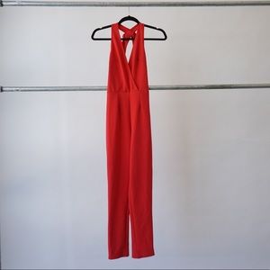 Red Halter Jumpsuit.